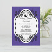 Vintage Lila Damask Girls Babydusche Einladung (Stehend Vorderseite)