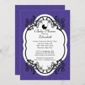 Vintage Lila Damask Girls Babydusche Einladung (Vorne/Hinten)