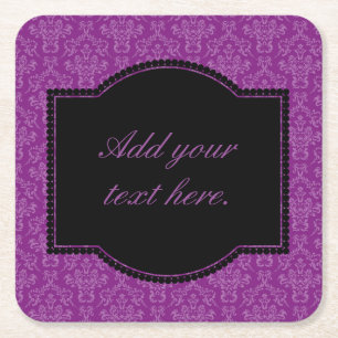 Vintage-Lila-Damask-Muster mit individuellem Text Rechteckiger Pappuntersetzer
