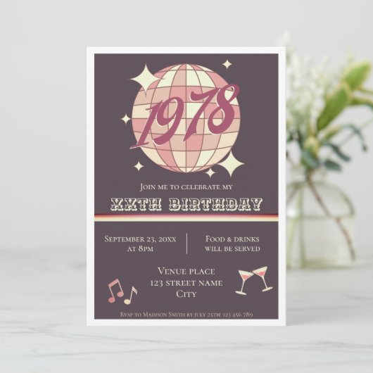 Vintage lila Einladung 1978 46. (Stehend Vorderseite)