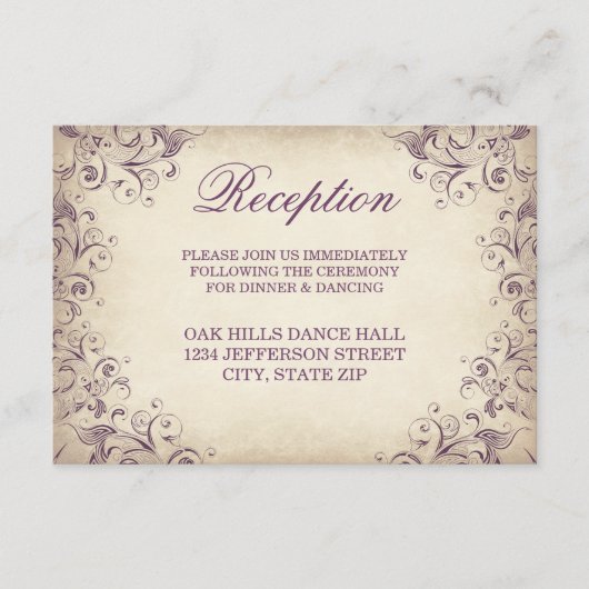 Vintage Lila Geblüht Hochzeitskarten Begleitkarte (Vorderseite)