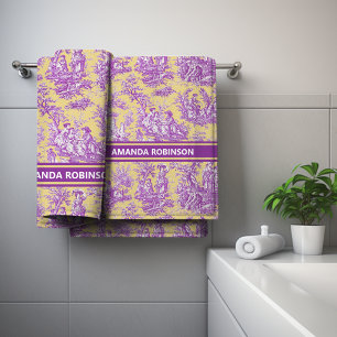 Vintage, lila, gelbliche Joule Badhandtuch Set