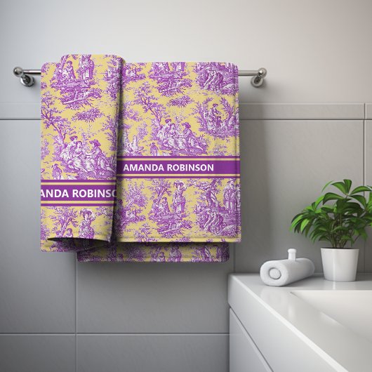 Vintage, lila, gelbliche Joule Badhandtuch Set