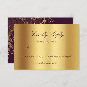 Vintage Lila Goldfloral-Damaskus-Hochzeit RSVP Karte