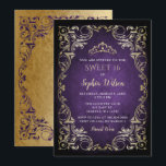 Vintage Lila Goldprinzessin Tiara Sweet 16 Einladung<br><div class="desc">Elegante Vintage Lila Goldprinzessin Tiara Sweet 16 Geburtstagsfeier Einladung</div>