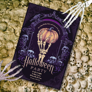 Vintage Lila Gothic Skelett Hand Halloween Einladung