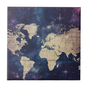 Vintage Lila Himmelsweltkarte (7) Fliese