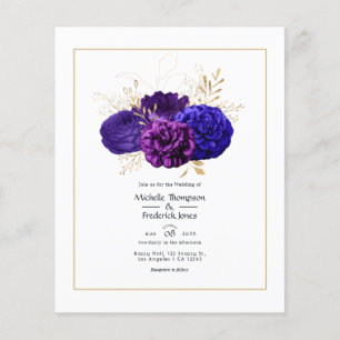 Vintage Lila Hochzeit, Royal Blue und Gold Floral  Flyer