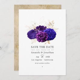 Vintage Lila Hochzeit, Royal Blue und Gold Floral Save The Date
