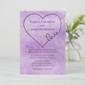 Vintage Lila Hochzeitsgrunge Einladung (Stehend Vorderseite)
