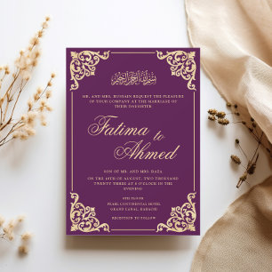 Vintage Lila islamische Hochzeit Einladung