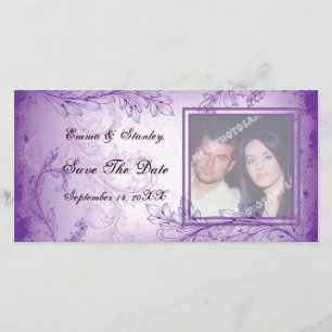 Vintage lila lila Scrollblatt Hochzeit Fotokarte Save The Date