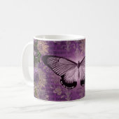 Vintage Lila Motte und florale Ephemera Kaffeetasse (Vorderseite Links)