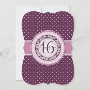 Vintage lila Punkte, Blumen, Spitze Sweet 16 Einladung