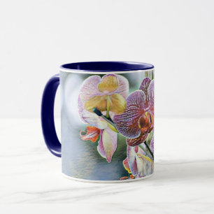 Vintage Lila Rosa Orchideen-Blume im Logbuch Tasse