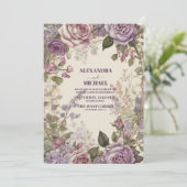 Vintage Lila Rose Blumenhochzeit Einladung (Stehend Vorderseite)