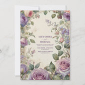 Vintage Lila Rose Blumenhochzeit Einladung (Vorderseite)