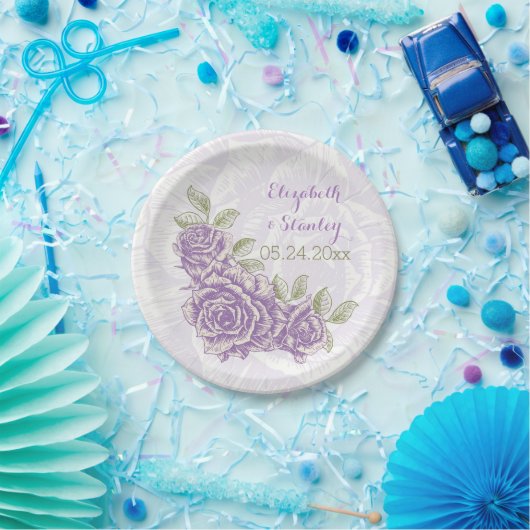 Vintage lila Rose Blumenhochzeit Pappteller (Party)