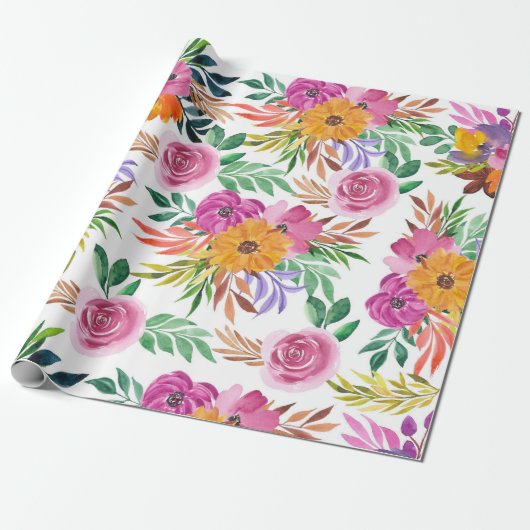Vintage Lila Rose Gelbe Blumen Geschenkpapier (Ungerollt)