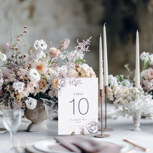 Vintage Lila Rose Glitzer Hochzeit Tischnummer