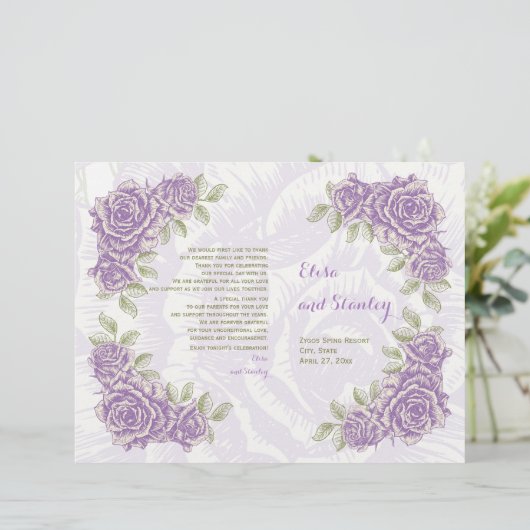 Vintage lila Rose Hochzeitsprogramm (Stehend Vorderseite)