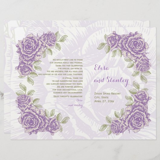 Vintage lila Rose Hochzeitsprogramm (Vorne/Hinten)