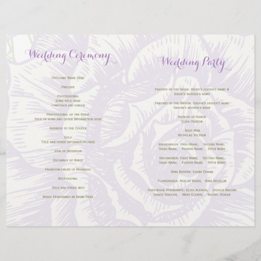 Vintage lila Rose Hochzeitsprogramm (Rückseite)