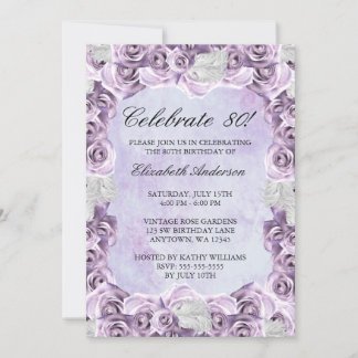 Vintage Lila Rose und Feather 80. Geburtstag Einladung