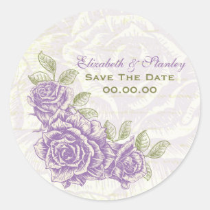 Vintage lila Rosen Hochzeit Save the Date Aufklebe Runder Aufkleber