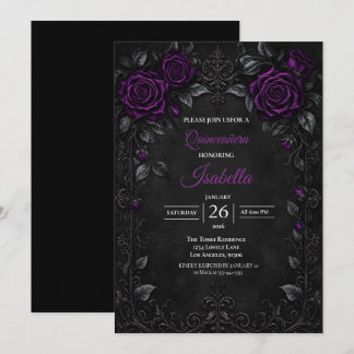 Vintage lila Rosen Quinceañera Einladung