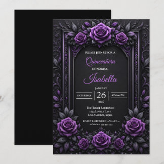 Vintage lila Rosen Quinceañera Einladung