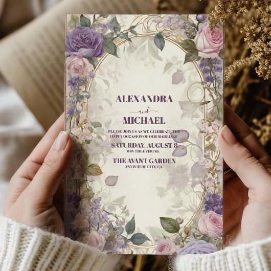 Vintage Lila Rosenblütenhochzeit Einladung