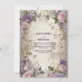 Vintage Lila Rosenblütenhochzeit Einladung (Vorderseite)