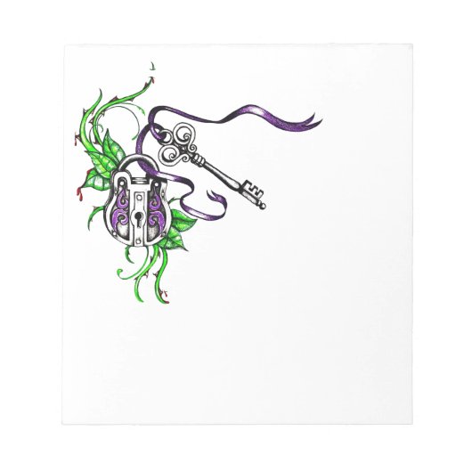 Vintage lila Schloss- und Schlüsselkonstruktion Notizblock (Vorderseite)