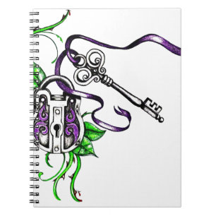 Vintage lila Schloss- und Schlüsselkonstruktion Notizblock