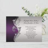 Vintage Lila Schwarz-Silber-Hochzeitseinladung Einladung (Stehend Vorderseite)