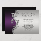 Vintage Lila Schwarz-Silber-Hochzeitseinladung Einladung (Vorne/Hinten)