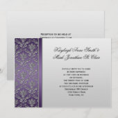 Vintage lila silberne Damast-Hochzeits-Einladung Einladung (Vorne/Hinten)