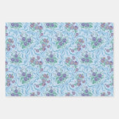 Vintage Lila Stiefmütterchen Ribbons Light Blue Geschenkpapier Set (Vorderseite)