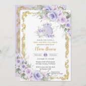 Vintage Lila Tee-Party Babydusche Einladung (Vorne/Hinten)