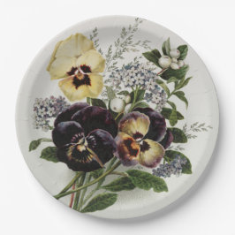 Vintage lila und gelbe Stiefmütterchen Pappteller