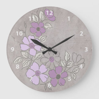 Vintage Lila und graue Blumenhochzeit Große Wanduhr