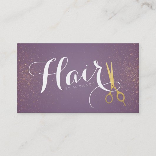 Vintage Lila und Imitate Goldschere Friseur Salon Terminkarte (Vorderseite)