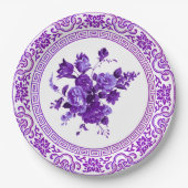 Vintage Lila und weiße Blumen Pappteller (Vorderseite)