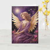 Vintage Lila Weihnachtsangel-Kundenmeldung Karte (Gelbe Blume)