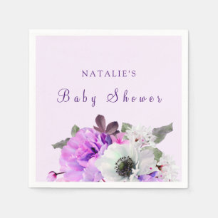 Vintage lila weiße Blumen-Baby-Shower-Serviette Serviette