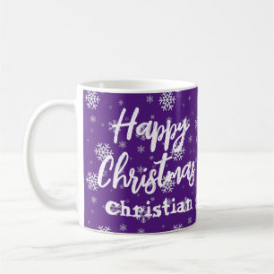 Vintage lila weiße Schneeflocken Weihnachten Kaffeetasse