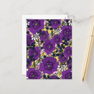 Vintage Lila Wildblumen Feiertagspostkarte