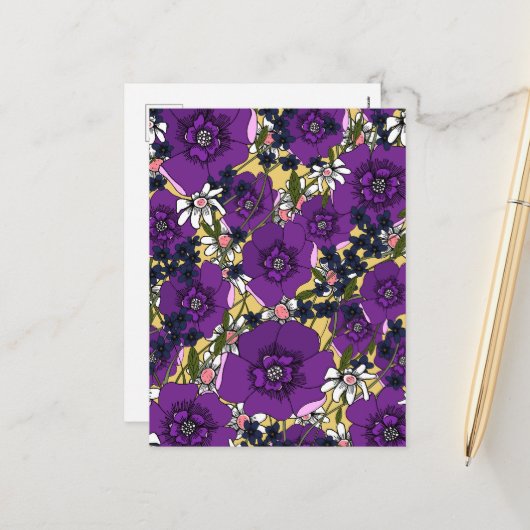 Vintage Lila Wildblumen Feiertagspostkarte (Vorderseite/Rückseite Beispiel)