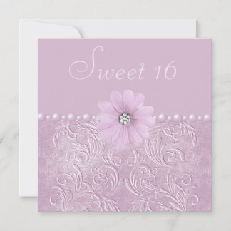Vintage Lilac Bling Blume & Perlen Sweet 16 Einladung